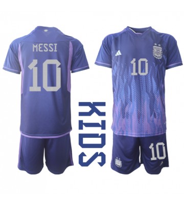 Argentina Lionel Messi #10 Replica Away Stadium Kit for Kids World Cup 2022 Short Sleeve (+ pants)
